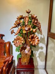 Bình Hoa Sen Gỗ - Gỗ Sưa - 15 Cành