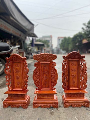 Bài Vị Cửu Huyền Thất Tổ - Gỗ hương Mẫu Đục Song Long Cao 50cm