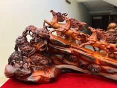Tượng Linh Vật - Cầu Bát Mã Gỗ Trắc Đỏ Đen Dài 65cm