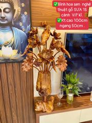 Bình Hoa Sen Gỗ - Gỗ Sưa - 15 Cành