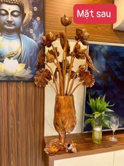 Bình Hoa Sen Gỗ - Gỗ Sưa - 15 Cành