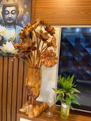 Bình Hoa Sen Gỗ - Gỗ Sưa - 15 Cành