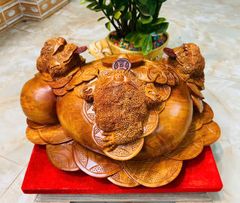 Tượng Cóc Thiềm Thừ Gỗ Hương Ta- Chum Tam Cóc Trấn Bình Ngang 48cm