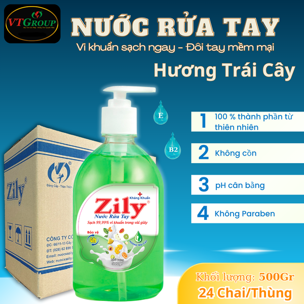Nuoc rua tay Zily 500g thung 24 chai huong dau tay