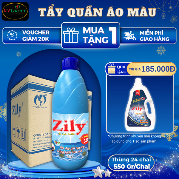 Nuoc tay quan ao mau Zily chai 550g thung 24 chai