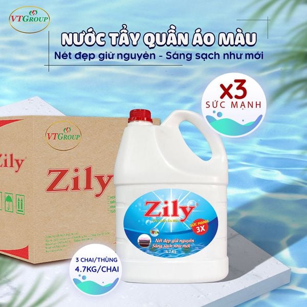 Nuoc tay quan ao mau Zily chai 4.7kg thung 3 chai