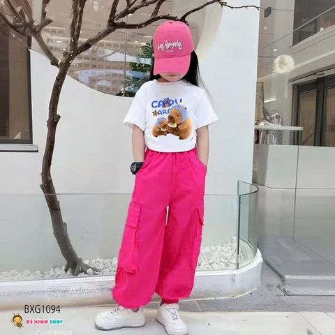 Bộ áo rút dây CapyBara quần kaki jogger túi hộp dễ thương cho bé gái đi chơi, học nhảy BXG1092