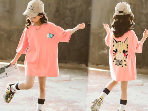 [XẢ KHO] Đầm form rộng in Mèo Cá BXG011