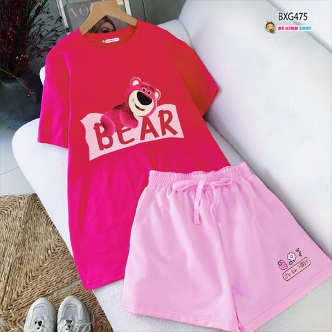 Set áo gấu BEAR quần sort dễ thương cho Mẹ & bé gái BXG475