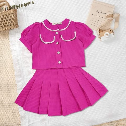 [XẢ KHO] Set đính cườm phối chân váy xếp ly  dễ thương cho bé gái đi chơi BGB123251