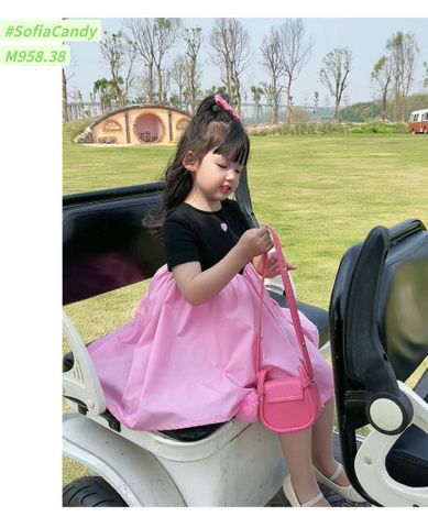 Đầm phối kate thêu tim dễ thương cho bé gái