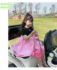 Đầm phối kate thêu tim dễ thương cho bé gái