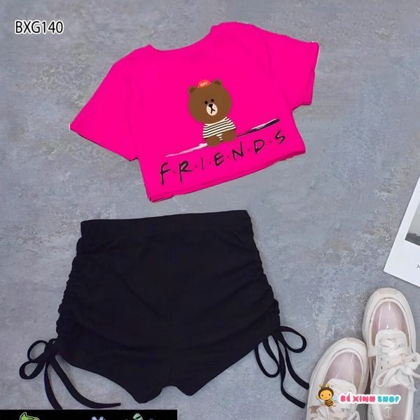 Set áo croptop CÔ GÁI TÓC XÙ quần rút dây dễ thương cho bé gái Tập Nhảy, Tập Erobic, Thể Dục BXG1649