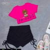 Set áo croptop CÔ GÁI TÓC XÙ quần rút dây dễ thương cho bé gái Tập Nhảy, Tập Erobic, Thể Dục BXG1649