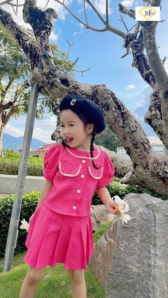[XẢ KHO] Set đính cườm phối chân váy xếp ly  dễ thương cho bé gái đi chơi BGB123251