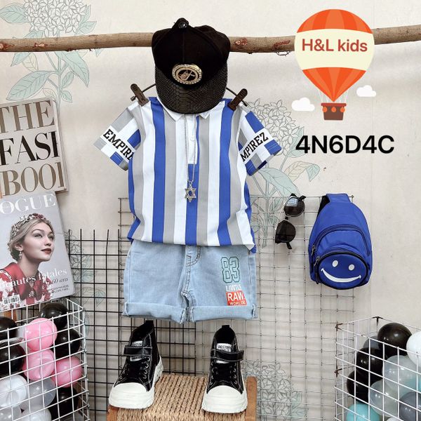 Set jeans áo cổ trụ phối sọc dễ thương cho bé trai BTB26766