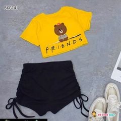 Set áo croptop CÔ GÁI TÓC XÙ quần rút dây dễ thương cho bé gái Tập Nhảy, Tập Erobic, Thể Dục BXG1649