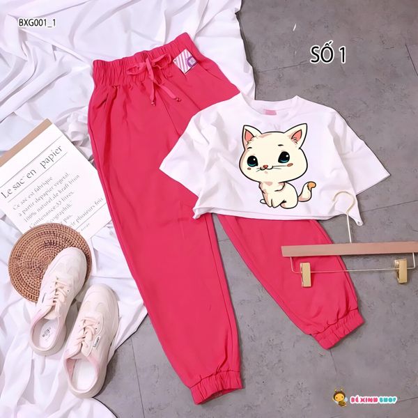 Set áo croptop quần jogger thể thao cho bé gái đi chơi BXG001