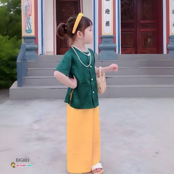 [TẶNG KÈM CÀI] Set áo bà ba vân hoa dễ thương cho bé gái BXG882