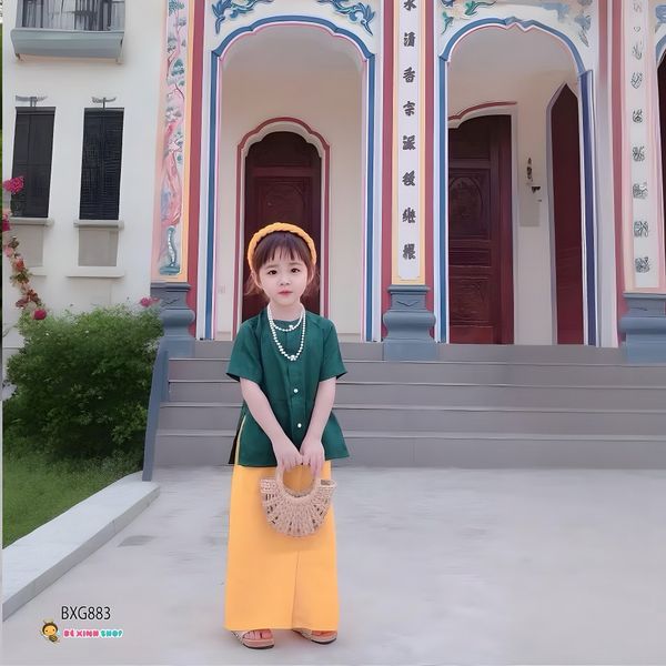 [TẶNG KÈM CÀI] Set áo bà ba vân hoa dễ thương cho bé gái BXG882
