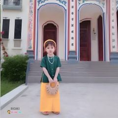 [TẶNG KÈM CÀI] Set áo bà ba vân hoa dễ thương cho bé gái BXG882