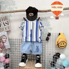 Set jeans áo cổ trụ phối sọc dễ thương cho bé trai BTB26766