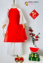 Áo dài tơ xốp cao cấp thêu hoa cổ tròn kết cườm dễ thương cho bé gái BGB124093