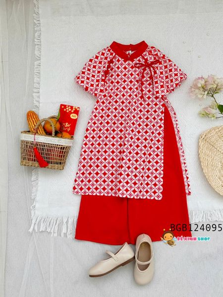 Set áo dài Azuri kết nơ dễ thương cho bé gái BGB124095