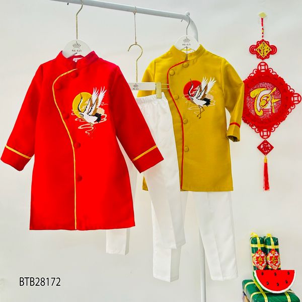 Set áo dài cách tân chim hạc KÈM QUẦN cho bé trai ngày Lễ Tết BTB28172