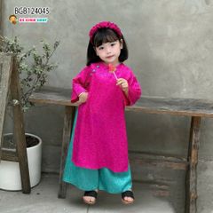 Set áo dài gấm kèm băng đô vải dễ thương cho bé gái BGB124045