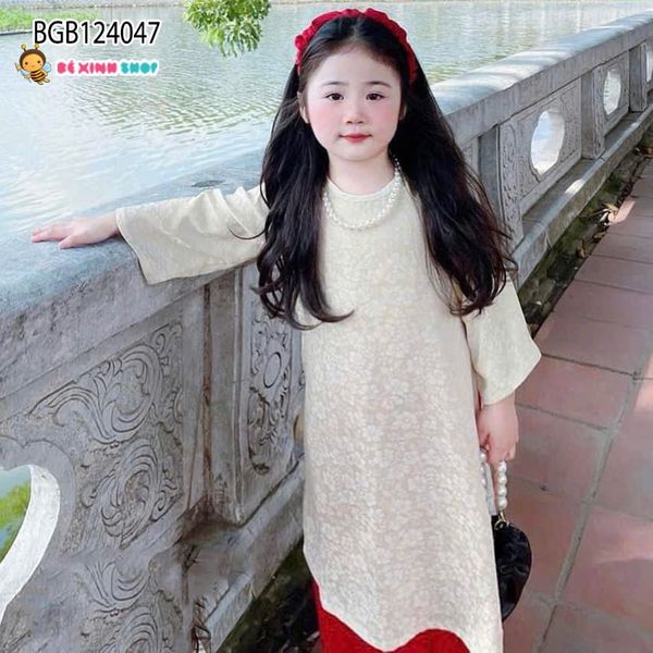 Set áo dài gấm kèm băng đô vải dễ thương cho bé gái BGB124045