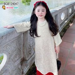 Set áo dài gấm kèm băng đô vải dễ thương cho bé gái BGB124045
