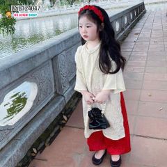 Set áo dài gấm kèm băng đô vải dễ thương cho bé gái BGB124045