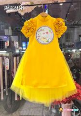 Set áo dài tay bèo in lụa cát tường cho bé gái đi chơi Lễ Tết BGB123131