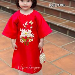 [XẢ KHO] Set áo dài tapta thêu hoa kèm cài dễ thương cho bé gái ngày Lễ Tết BGB123768