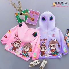 Áo khoác gió trùm đầu gắn đèn nhấp nháy Labubu (14 - 34 kg) dễ thương cho bé gái BGB124150