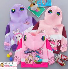 Áo khoác gió trùm đầu gắn đèn nhấp nháy Labubu (14 - 34 kg) dễ thương cho bé gái BGB124150