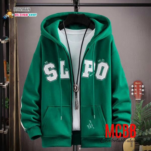 Áo  khoác SLPO thể thao phối sọc dễ thương cho bé trai BTB28669 (PHOM RỘNG CHO BÉ 28-60KG)