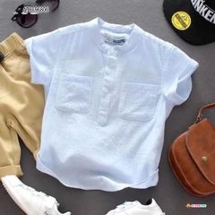 [XẢ KHO] Áo sơ mi cổ trụ phối túi dễ thương cho bé trai ATB196805