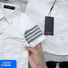 Áo sơ mi trắng ngắn tay phối sọc dễ thương cho bé trai BTB28679