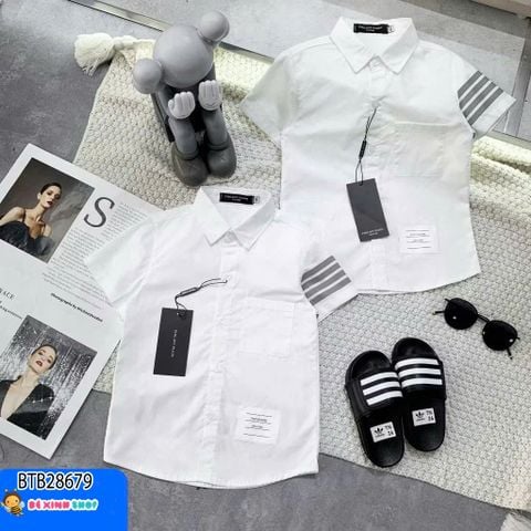 Áo sơ mi trắng ngắn tay phối sọc dễ thương cho bé trai BTB28679