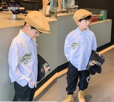 [XẢ KHO] Áo sơ mi dài tay mặt cười dễ thương cho bé trai phối đồ ATB196901