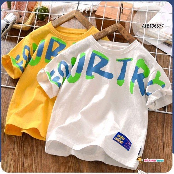 [XẢ KHO] Áo thun in chữ nối tay dễ thương cho bé trai ATB196575
