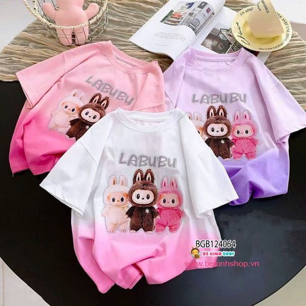 Áo thun loang Labubu đính hạt nổi QCCC (22-47kg) dễ thương cho bé gái BGB124064