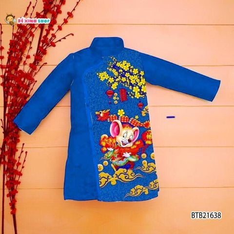Áo dài gấm cách tân in chuột Ngày Tết dễ thương cho bé trai BTB21637