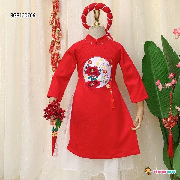 [XẢ KHO] Áo dài cách tân thêu HOA dễ thương cho bé gái (KHÔNG KÈM MẤN) BGB120706