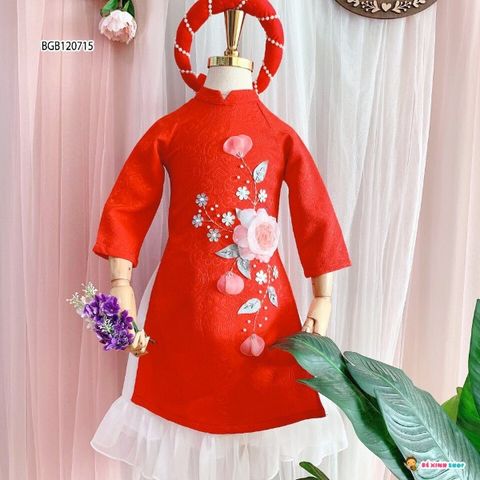 Áo dài HOA KẾT CƯỜM dễ thương cho bé gái BGB120715