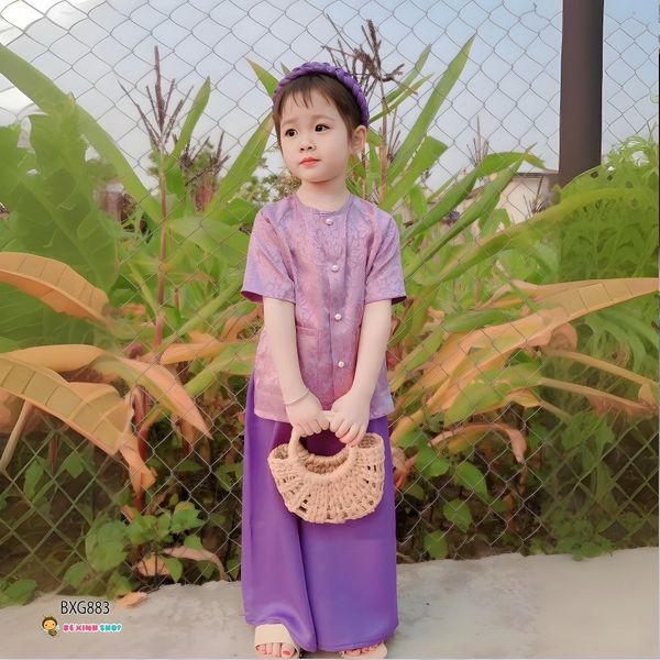 [TẶNG KÈM CÀI] Set áo bà ba vân hoa dễ thương cho bé gái BXG882