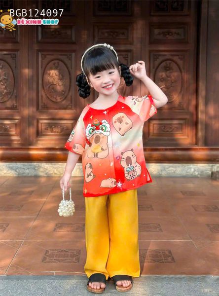 Bà ba lụa họa tiết hoạt hình dễ thương cho bé gái BGB124097