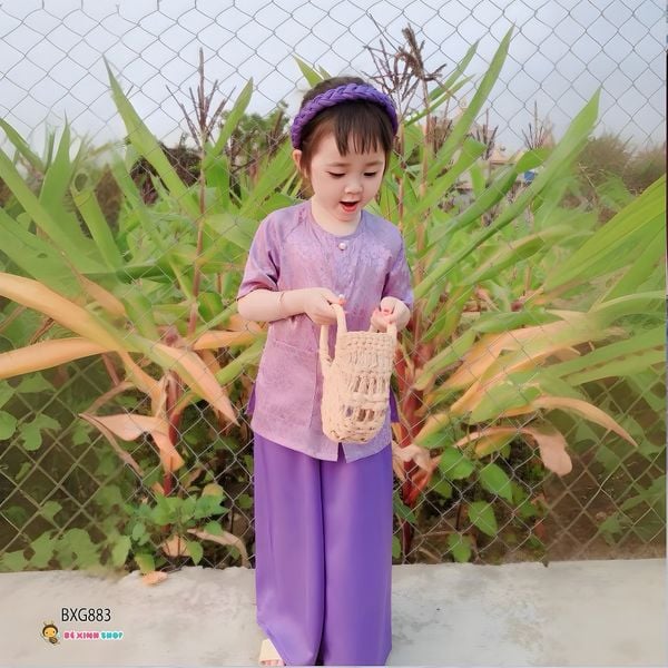 [TẶNG KÈM CÀI] Set áo bà ba vân hoa dễ thương cho bé gái BXG882